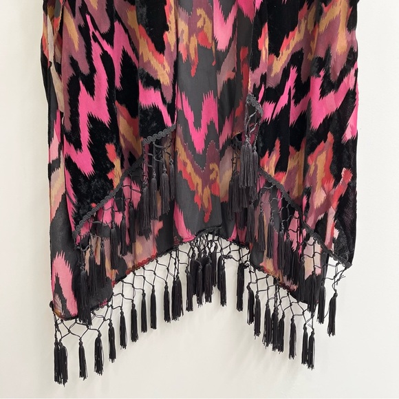 Free People Dripping Velvet Burnout Kimono Tassel Fringe OS - Picture 5 of 9